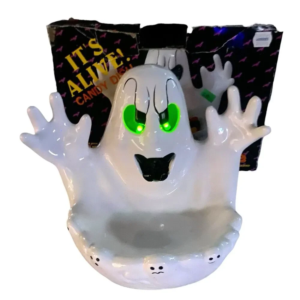 Vintage 1992 New Creative Enterprises Ceramic Ghost Halloween Candy Dish WORKS!